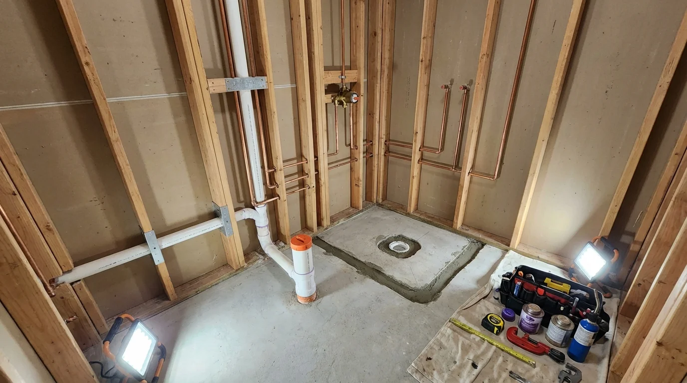 Bathroom rough-in plumbing during remodel by Johns Plumbing LLC in Charleroi