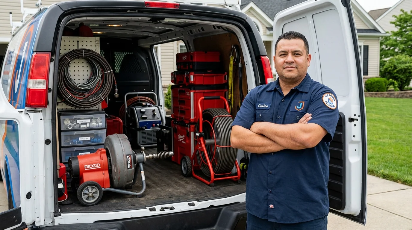 Professional drain cleaning equipment and Johns Plumbing LLC plumber in Charleroi