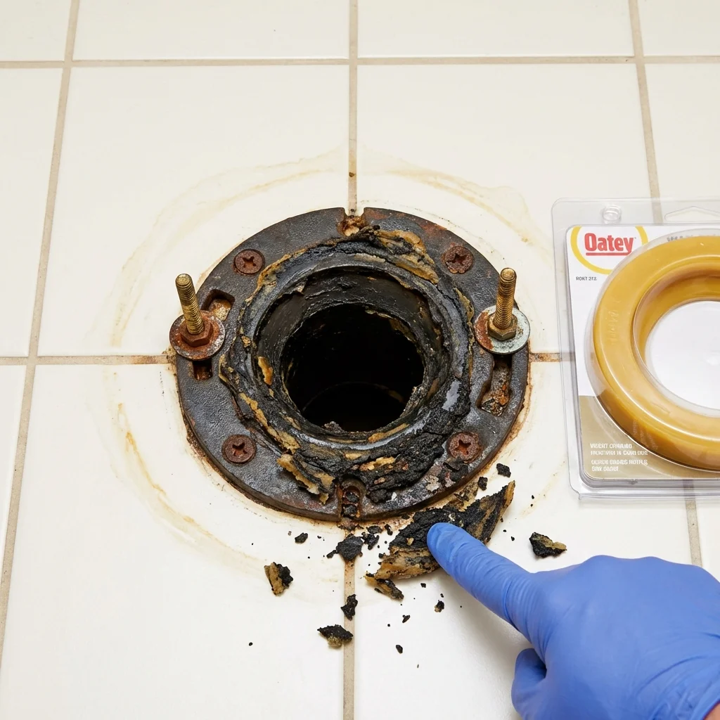 Failed wax ring showing water seepage at the base of a toilet in a Charleroi, PA home
