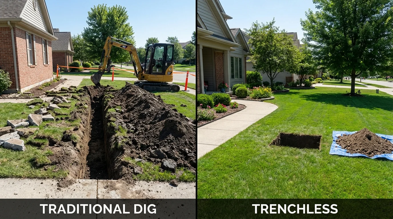 Trenchless sewer repair with minimal yard damage versus traditional excavation in Charleroi, PA